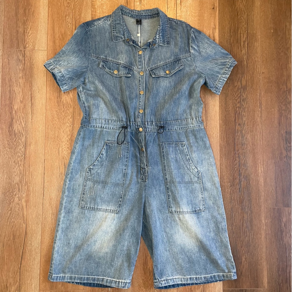 Casual utility Blue Denim shorts Jumpsuit L